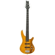 Wilitto Glarry GIB Electric 5 String Bass Guitar Full Size Bag Strap Pick Connector Wrench Tool Transparent Yellow